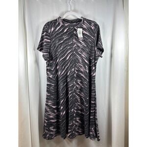 TORRID Women Plus Size 2 NEW‎ Charcoal Pink Zebra Print Short Sleeve Dress
